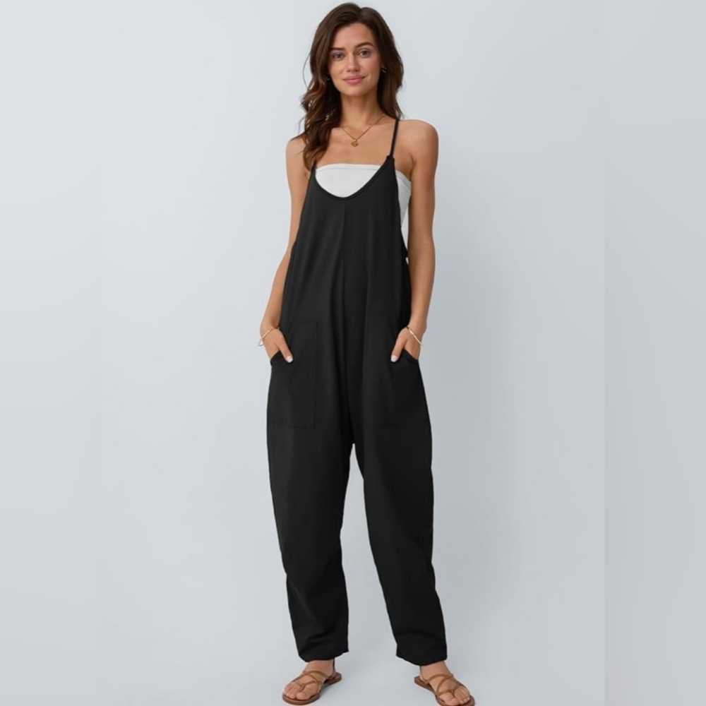 AUTOMET Jumpsuit for Women Black Casual Size Small Summer Comfy Beach Vacation